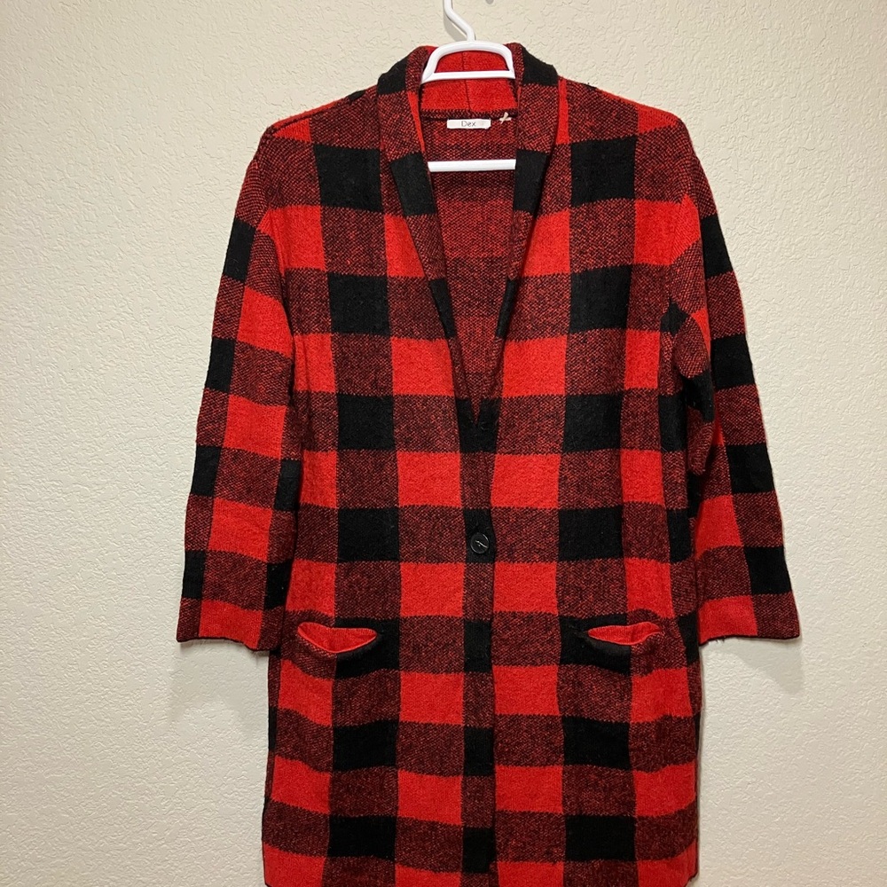 Dex Red and Black Plaid Cardigan